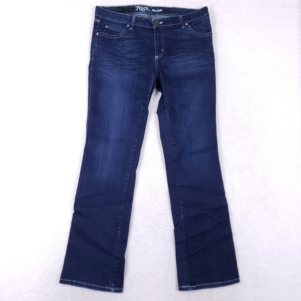 Rock 47 by Wrangler Womens Ultra Low Rise Bootcut Jeans Dark Wash 31x32 WHX79MS
